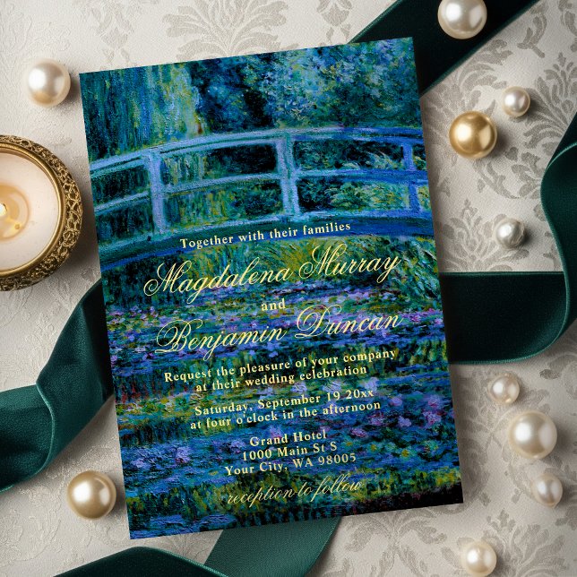 Convites Moody Jewel Tones Monet Lily Pond Fine Art Wedding (Criador carregado)