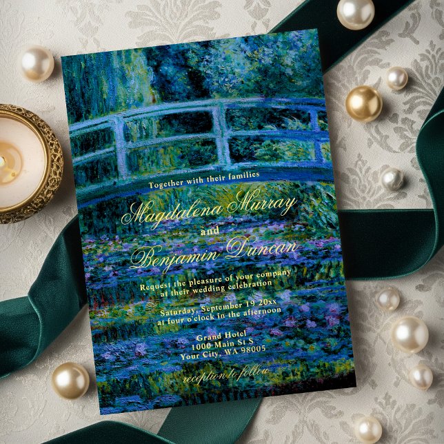 Convites Moody Jewel Tones Monet Lily Pond Fine Art Wedding (Criador carregado)