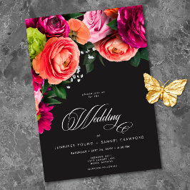 Convites Moody Luxe Floral Vibrant Pink Black Wedding