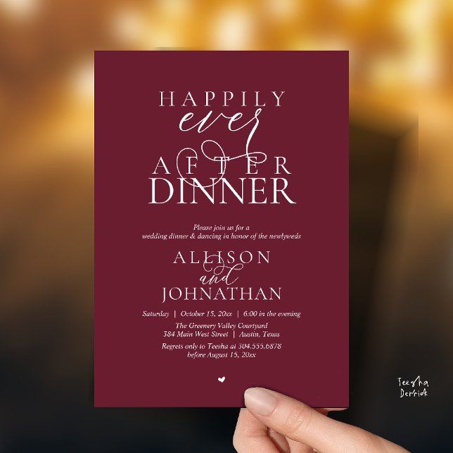 Convites Moody Meriot Happily Ever After Dinner Wedding (Wine Red Burgundy Happily Ever After Dinner Modern Script Wedding Invitation Card)