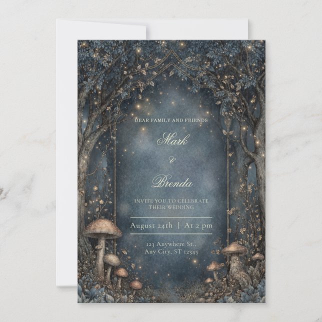 Convites Moody Midnight Gothic Arch Forest Wedding (Frente)