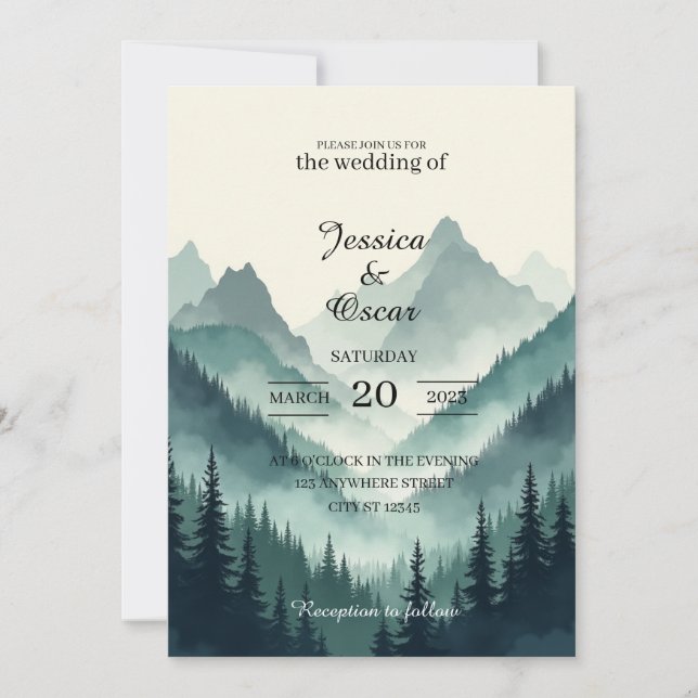 Convites Moody Mountain Forest Wedding Invitation (Frente)