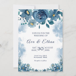 Convites Moody Navy Blue Smoke Floral Invitation