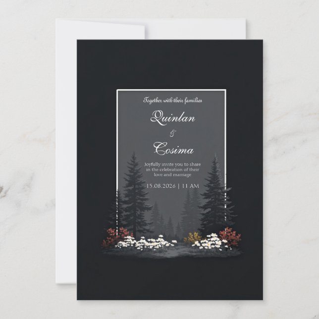 Convites Moody Nordic Forest Wildflower Wedding (Frente)