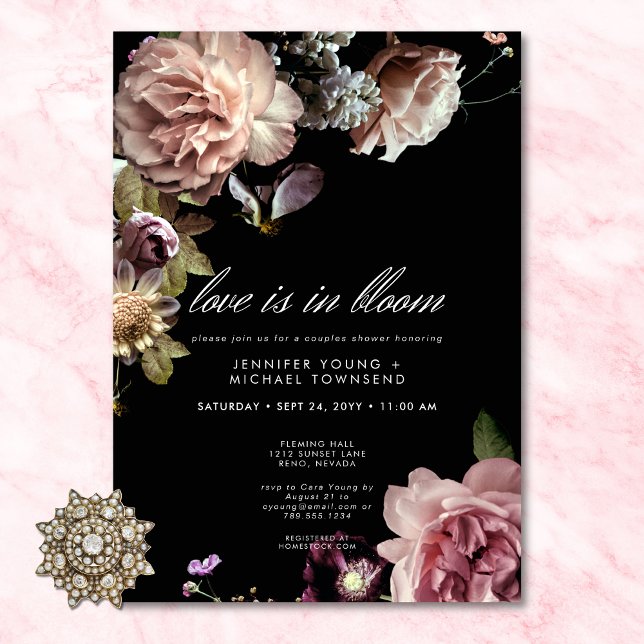 Convites Moody Pastel Love Está No Chá De Casais De Sangue (Moody Pastel Love Is In Bloom Couples Shower Invitation)