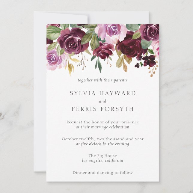 Convites Moody Plum Floral Wedding (Frente)