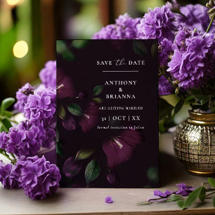 Convites Moody Purple Bloom Grunge Salve a data Casamento