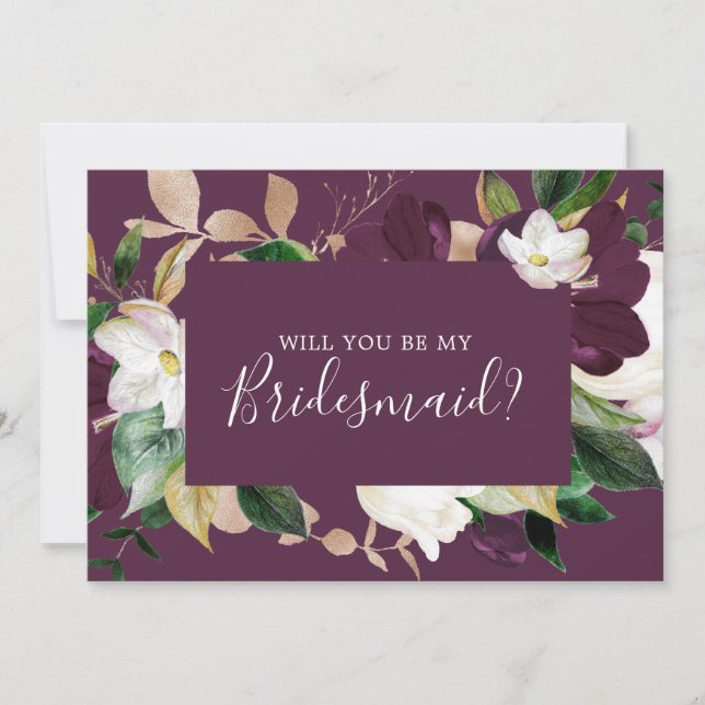 Convites Moody Purple Blooms Plum Bridesmaid Proposta Card (Frente)