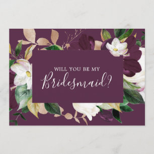 Convites Moody Purple Blooms Plum Bridesmaid Proposta Card