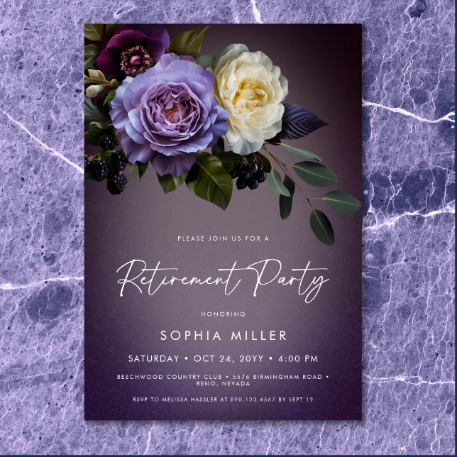 Convites Moody Purple & Lavanda Floral Retirement Party (Moody Purple & Lavender Floral Retirement Party Invitation)