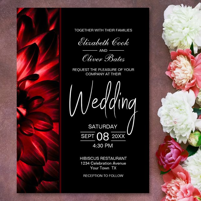 Convites Moody Red Floral Wedding (Criador carregado)
