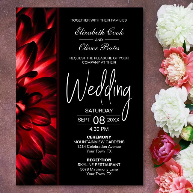 Convites Moody Red Floral Wedding (Criador carregado)