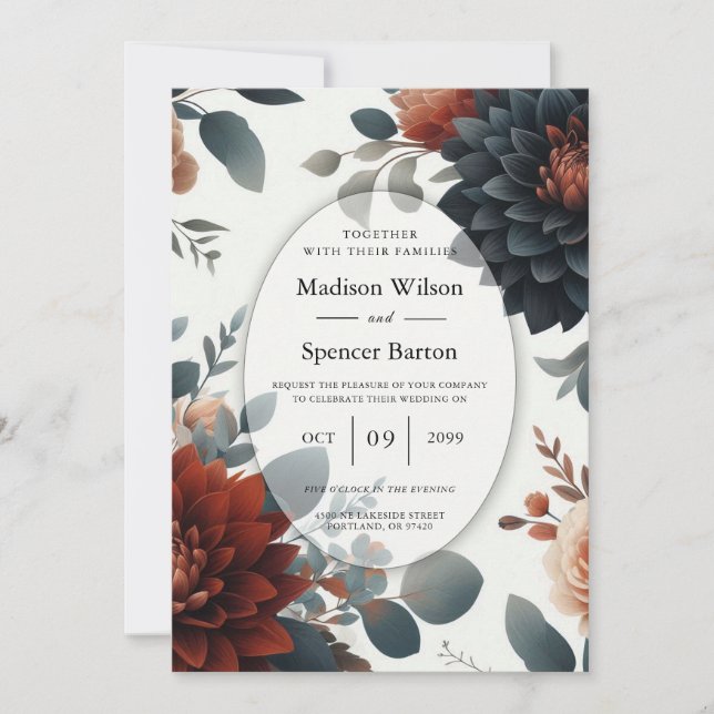Convites Moody Rustic Fall Florals Wedding (Frente)