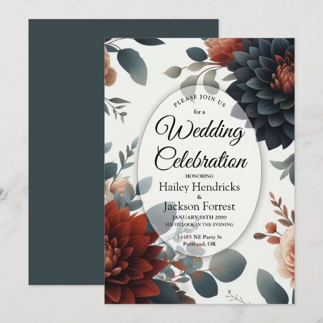 Convites Moody Rustic Fall Florals Wedding (Frente/Verso)