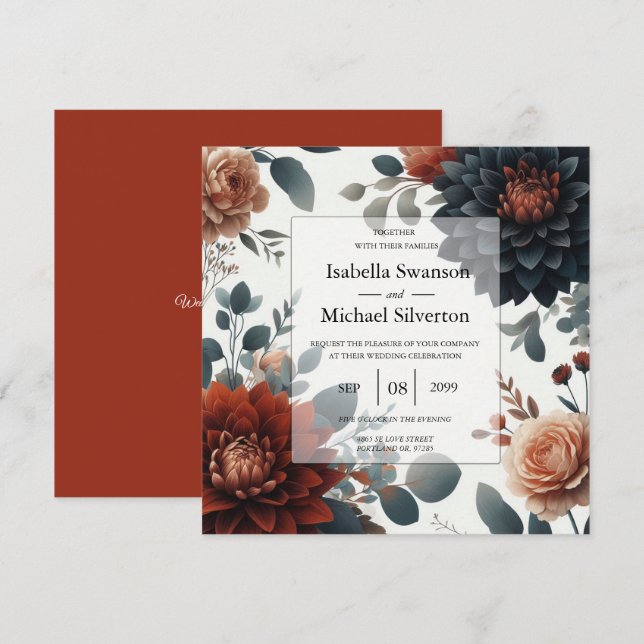 Convites Moody Rustic Fall Florals Wedding (Frente/Verso)