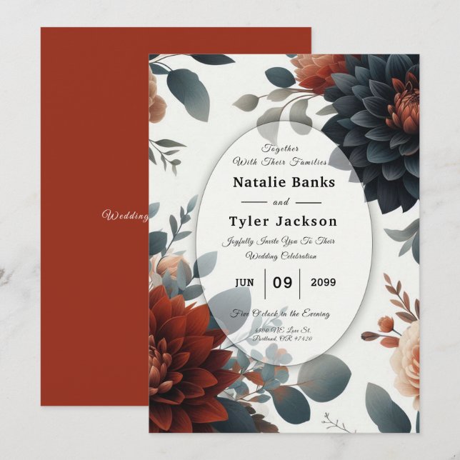 Convites Moody Rustic Fall Florals Wedding (Frente/Verso)