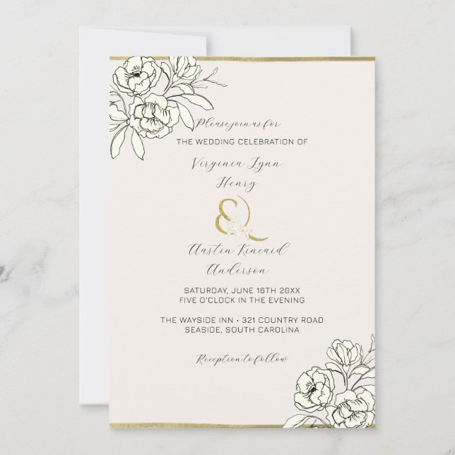 Convites Moody Smoked Dourado Ampersand (vertical) (Frente)