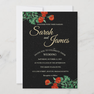 Convites Moody Starry Night Crimson Roses Invitation