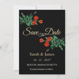 Convites Moody Starry Night Crimson Roses Save the Date