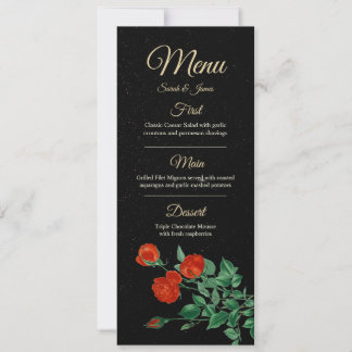 Convites Moody Starry Night Crimson Roses Wedding Menu Card
