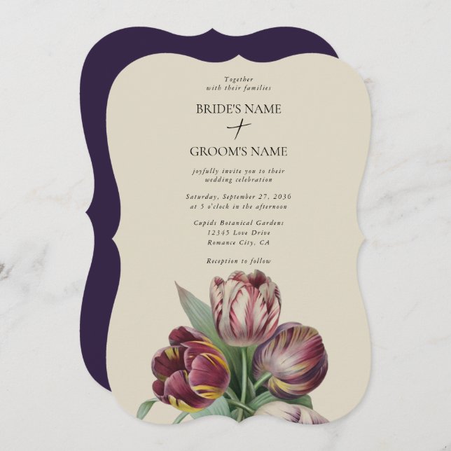 Convites Moody Watercolor Purple Tulips Casando Clássico (Frente/Verso)