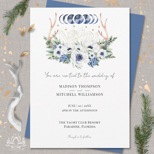 Convites Moon Crystals Flores Boho Casamento Metafísico (Criador carregado)