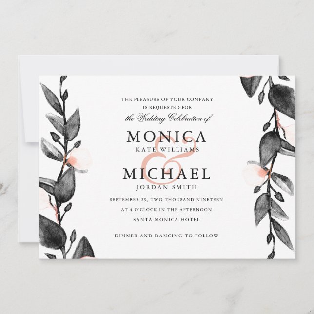 Convites Moonlight Bloom | Casamento botânico moderno (Frente)
