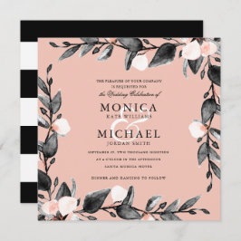 Convites Moonlight Bloom | Rosa de casamento botânico moder