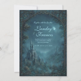 Convites Moonlit Gothic Teal Fantasy Castle Wedding