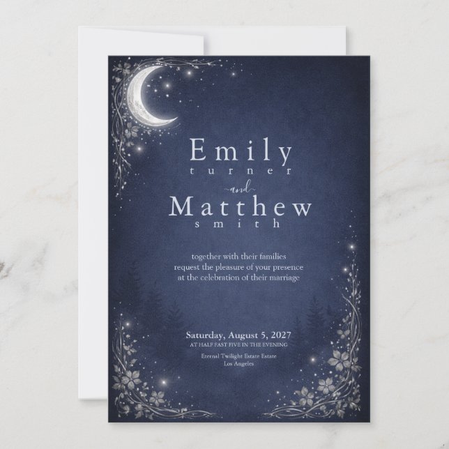 Convites Moonlit Grove Celestial Woodland Wedding (Frente)