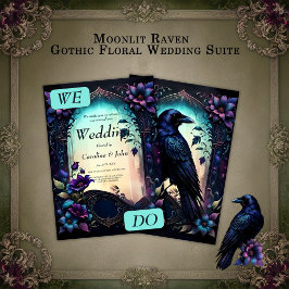 Convites Moonlit Raven | Suite de Noiva Floral Gótica.