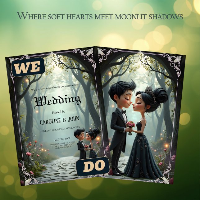 Convites Moonlit Vows – A Cute Gothic Wedding Moment.  (Criador carregado)