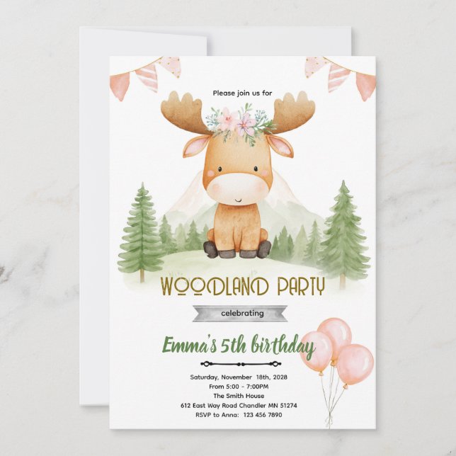 Convites Moose girl party invitation (Frente)