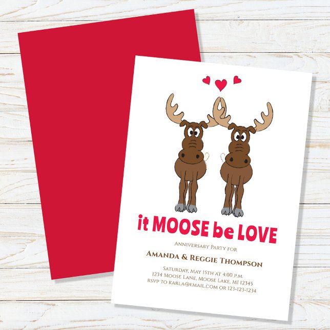 Convites Moose Whimsical Cuja Festa de Aniversário (It moose be love cute anniversary moose invitation. )