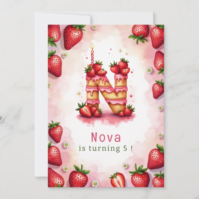 Convites Morango Carta de Aniversário N Tema de Bolo (Frente)