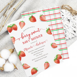 Convites Morango Chá de fraldas de Aquarela Doce