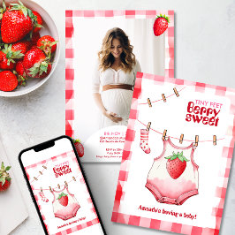 Convites Morango Chá de panela Vermelho Rosa Gingham Sweet