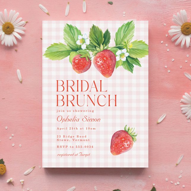 Convites Morango de Chá de panela Rosa Elegante Brunch (Criador carregado)