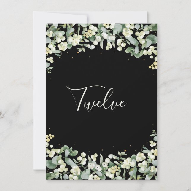 Convites Morango de Neve Preto+Número da Tabela Eucalyptus (Frente)