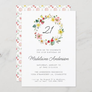 Convites Morango de Verão Flor aniversário de 21 anos