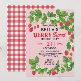 Convites Morango Doce Aniversário (Vermelho e Rosa)