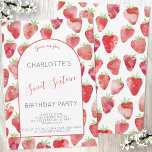 Convites Morango Doce Dezesseis Festas de aniversário<br><div class="desc">Bonita e moderna coloração d'água morango doce 16 convite de aniversário de menina. A parte traseira apresenta um padrão de morango correspondente para uma ajuda extra da cutena. Personalize o texto para se adequar à sua celebração. Arte original de Nic Squirrell</div>
