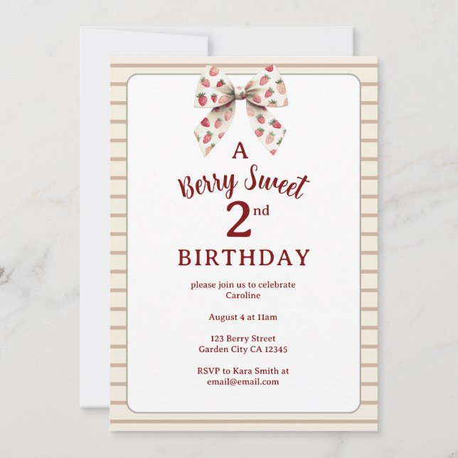 Convites Morango Duas Meninas Doce Segundo Aniversário (Verso)