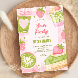 Convites Morango matcha doce fofo