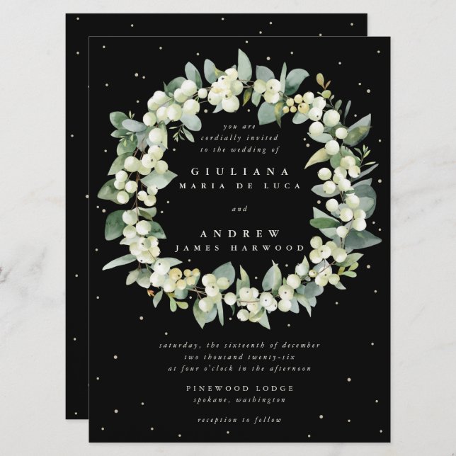 Convites Morango Negra Grande + Casamento Eucalyptus Wreath (Frente/Verso)