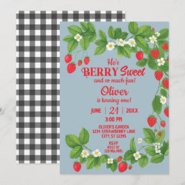 Convites Morango Primeiro Aniversário (Vermelho e Azul)