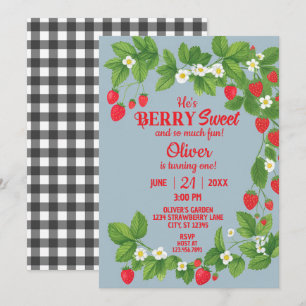 Convites Morango Primeiro Aniversário (Vermelho e Azul)