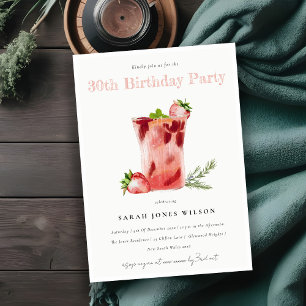Convites Morango Rosa Margarita Cocktail Qualquer Aniversár
