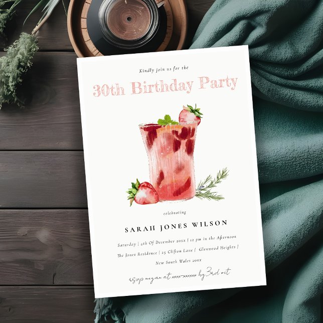 Convites Morango Rosa Margarita Cocktail Qualquer Aniversár (Criador carregado)