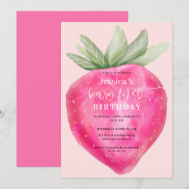 Convites Morango rosa, primeiro aniversário, água morango